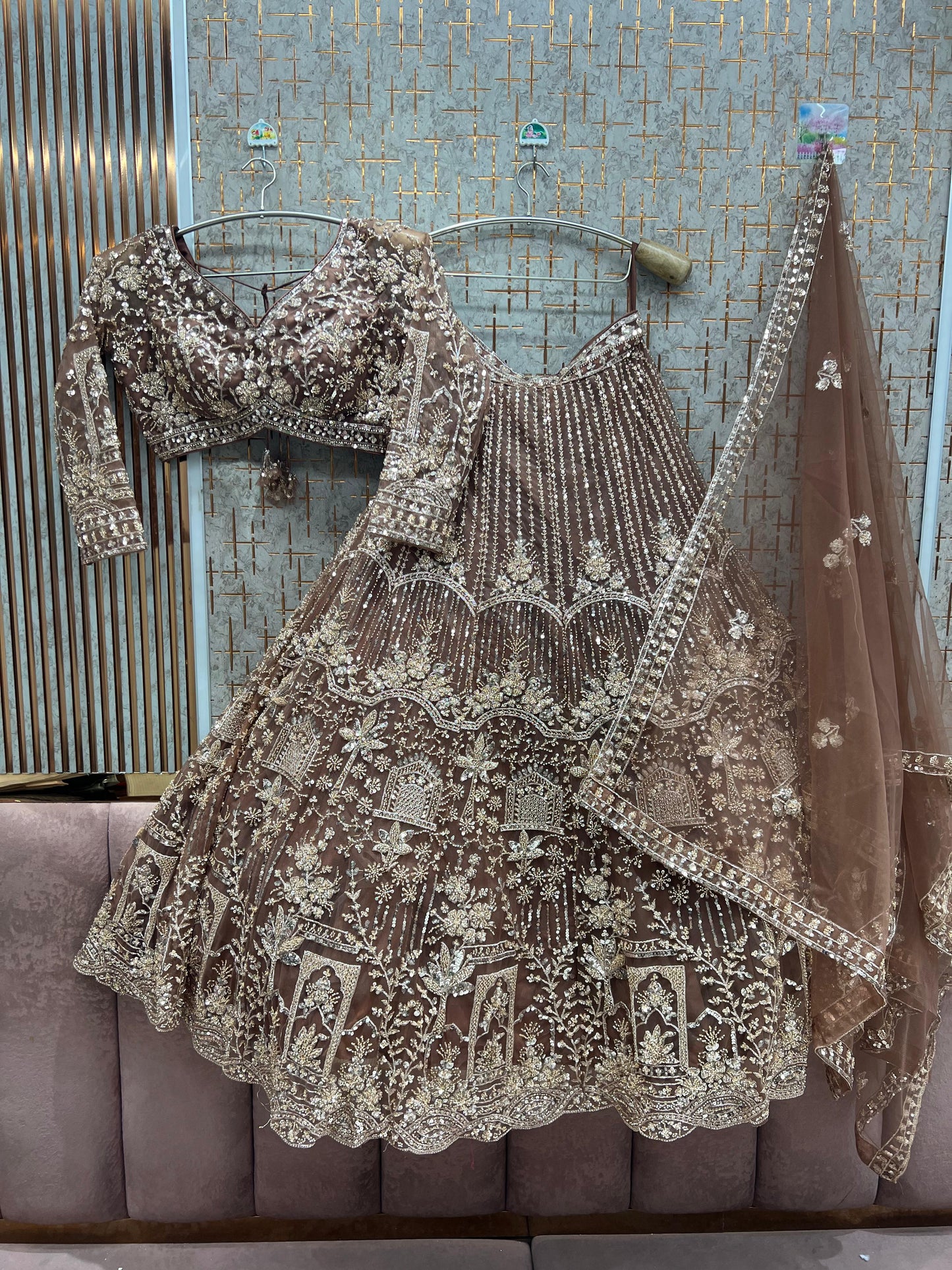 Embellished Blue Crop Top  Lehenga