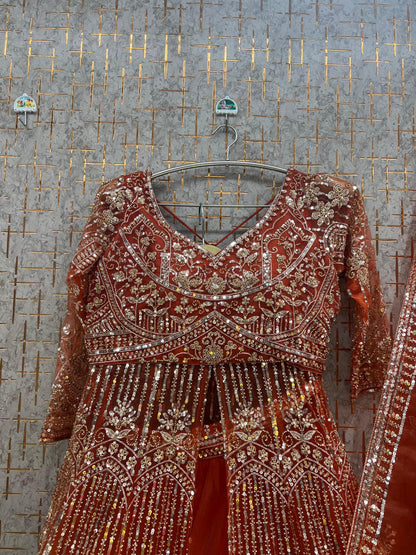 Rust Orange Farshi garara muslim Bride Long Indo Dress