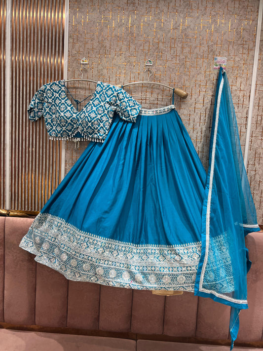 Gorgeous Blue crop Top Lehenga