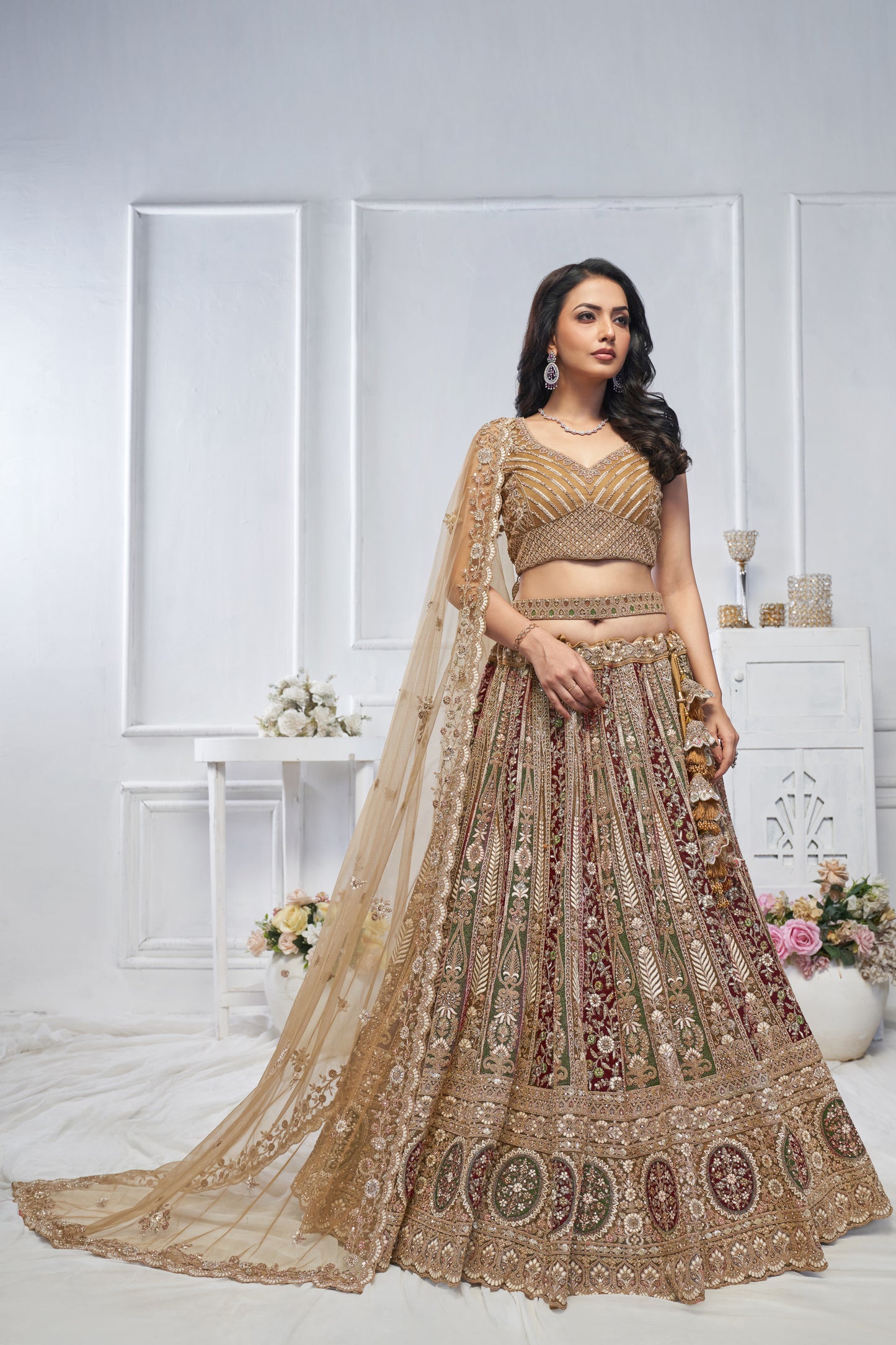 Engaging brown maroon lehenga