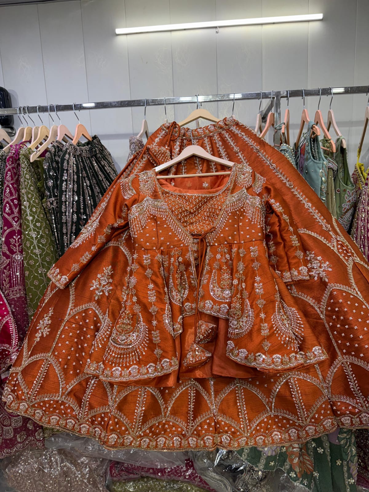 Rust Orange Peplum long Dress Farshi Gaharara Dress Special