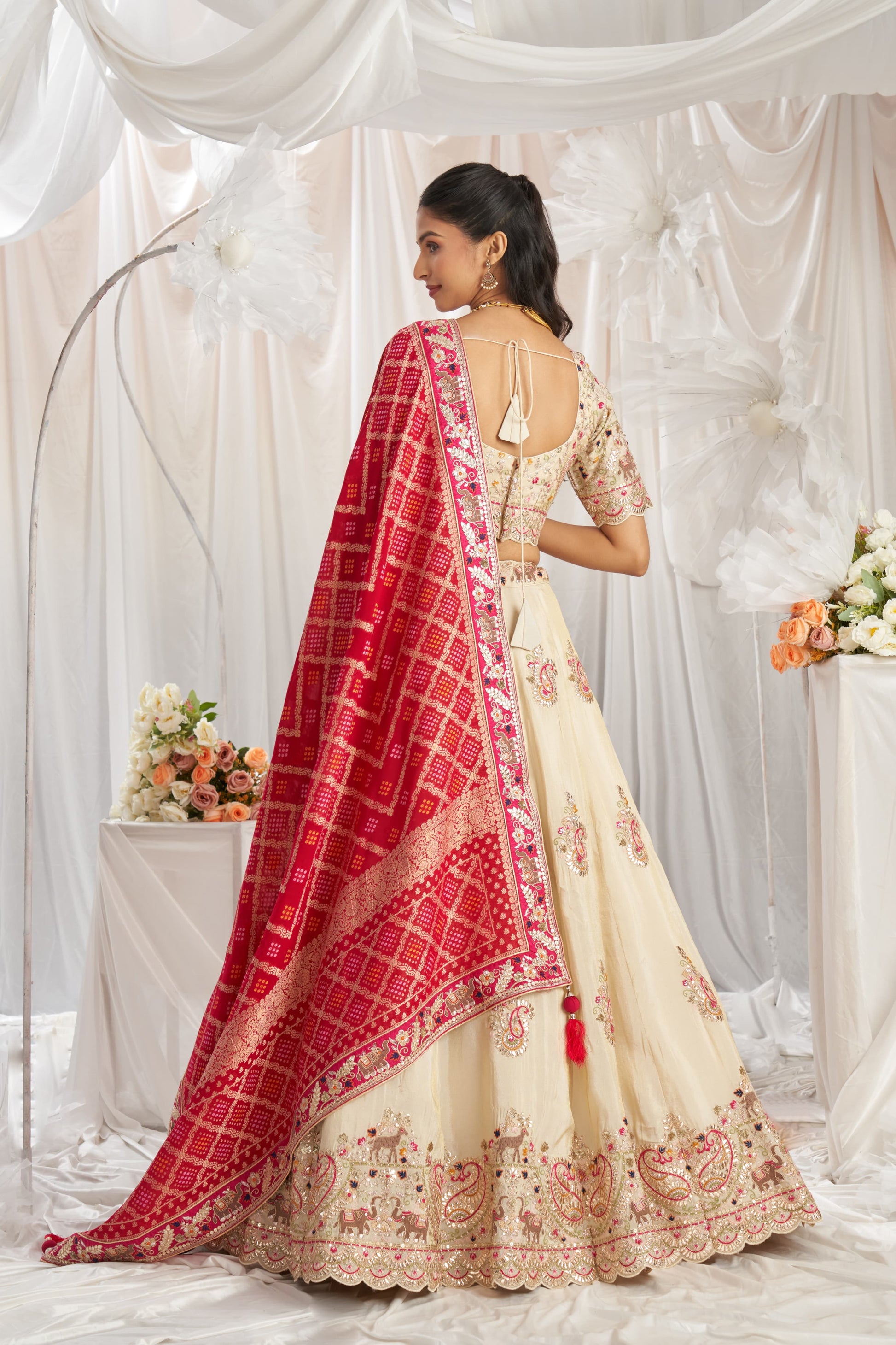 Royal white Red dupatta Lehenga – Shopping World - Main Image