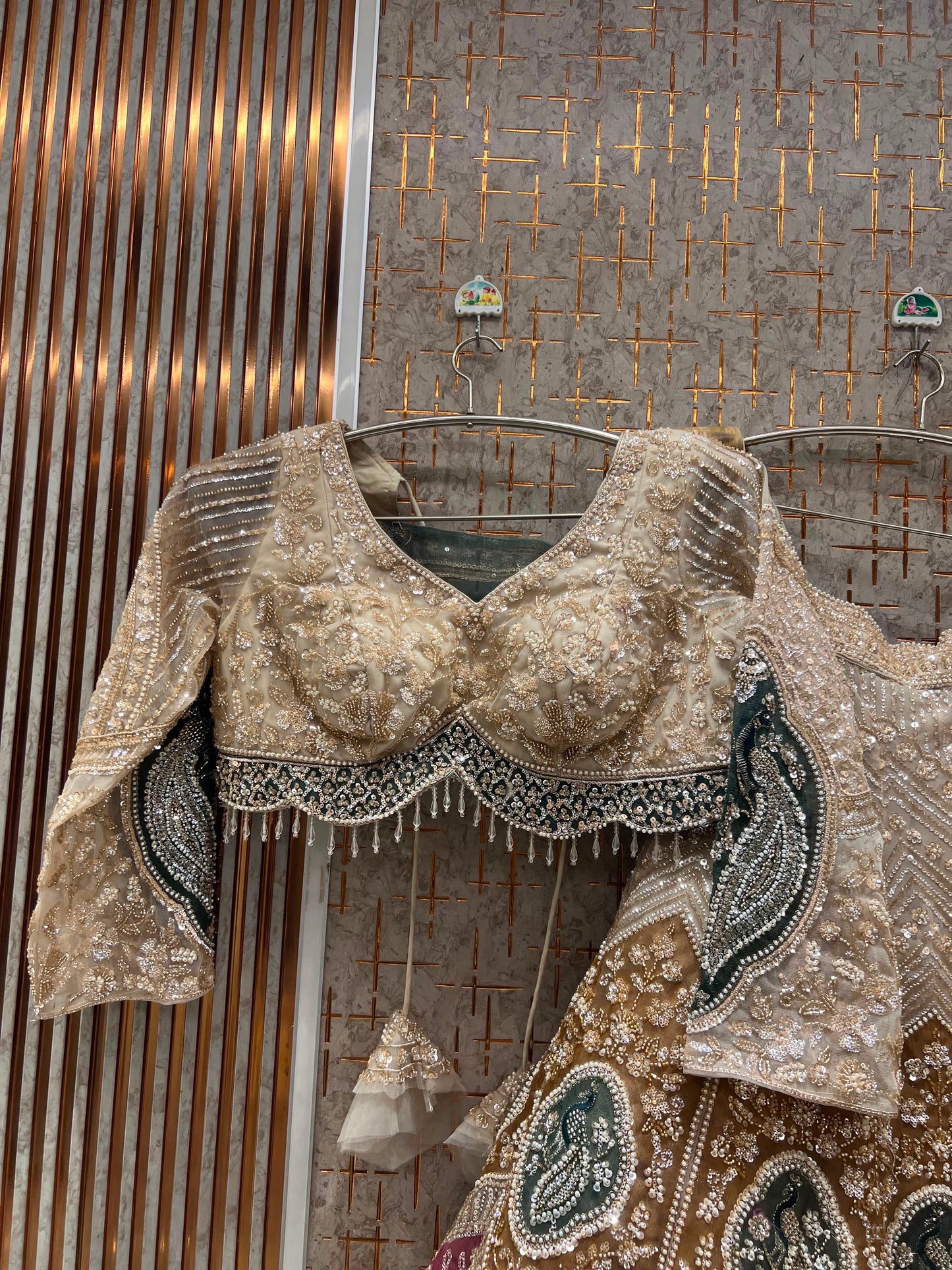 Golden Green Peacock Crop Top Lehenga
