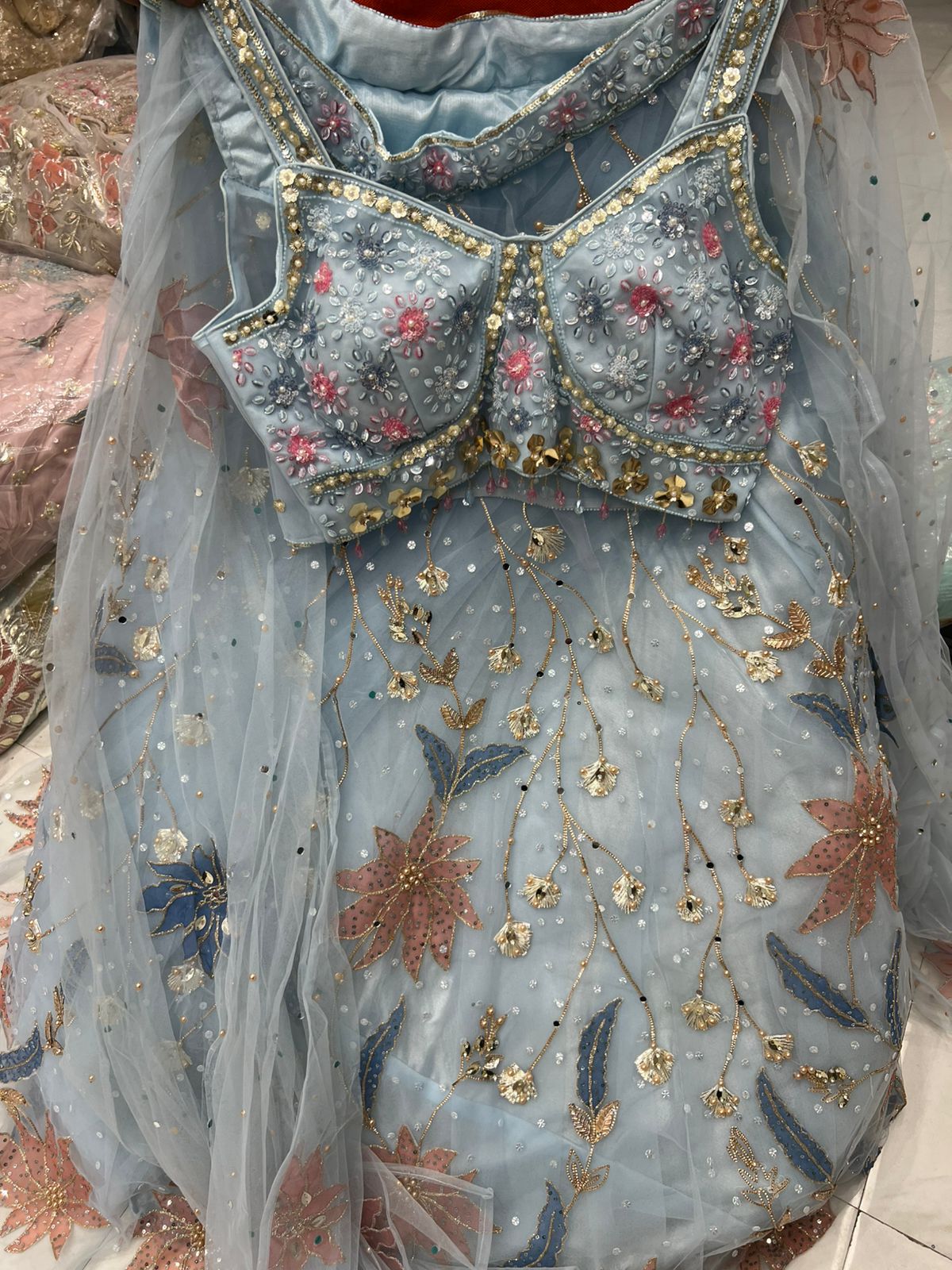 PDP Sky Blue Crop Top Lehenga