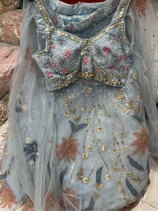 PDP Sky Blue Crop Top Lehenga