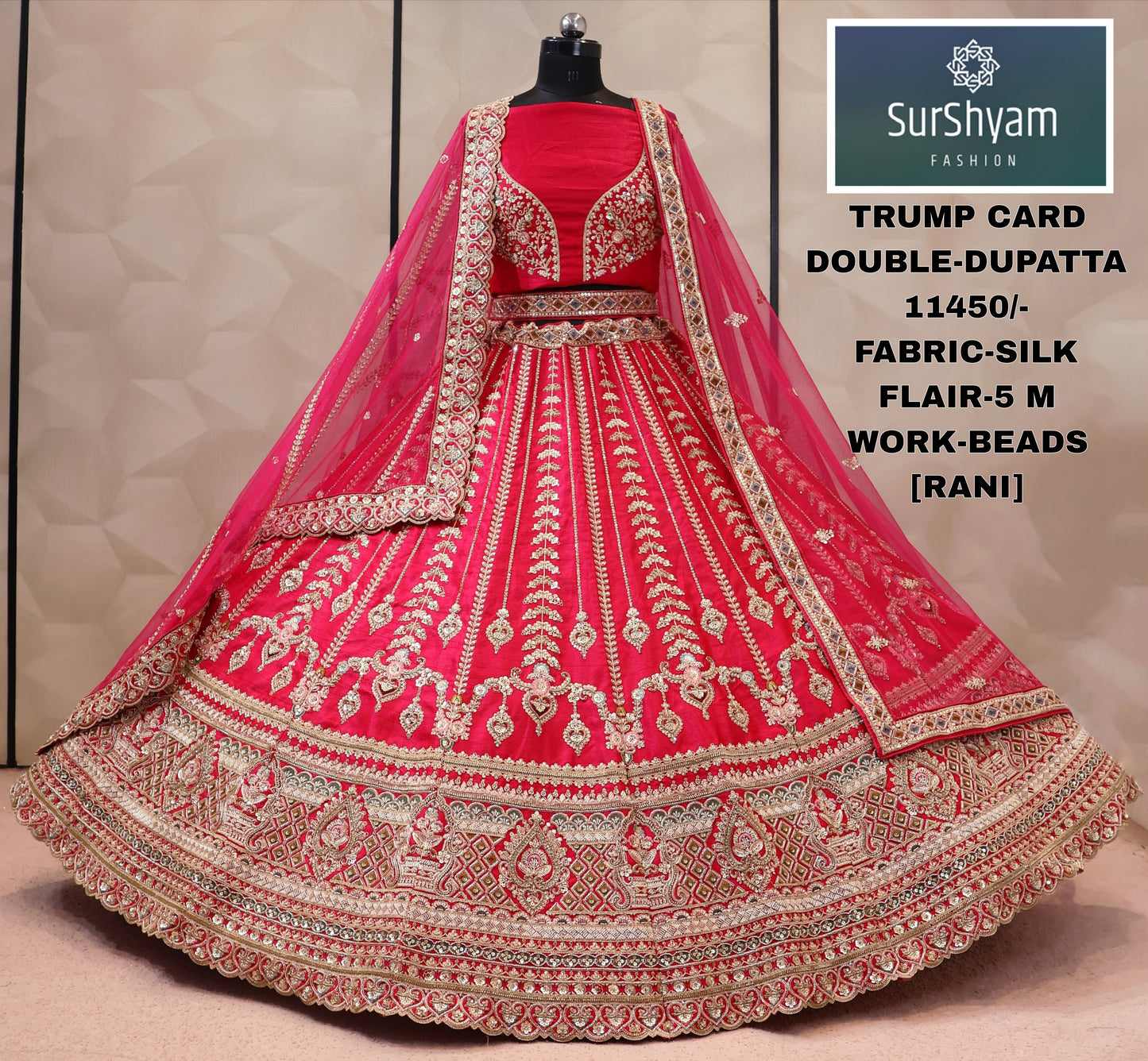 Maroon pink silk double dupatta bridal Lehenga