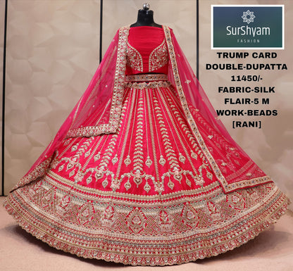 Maroon pink silk double dupatta bridal Lehenga