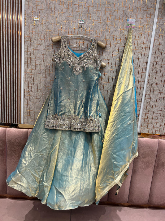 Pink Long Kurti Crop top Lehenga - Shopping World