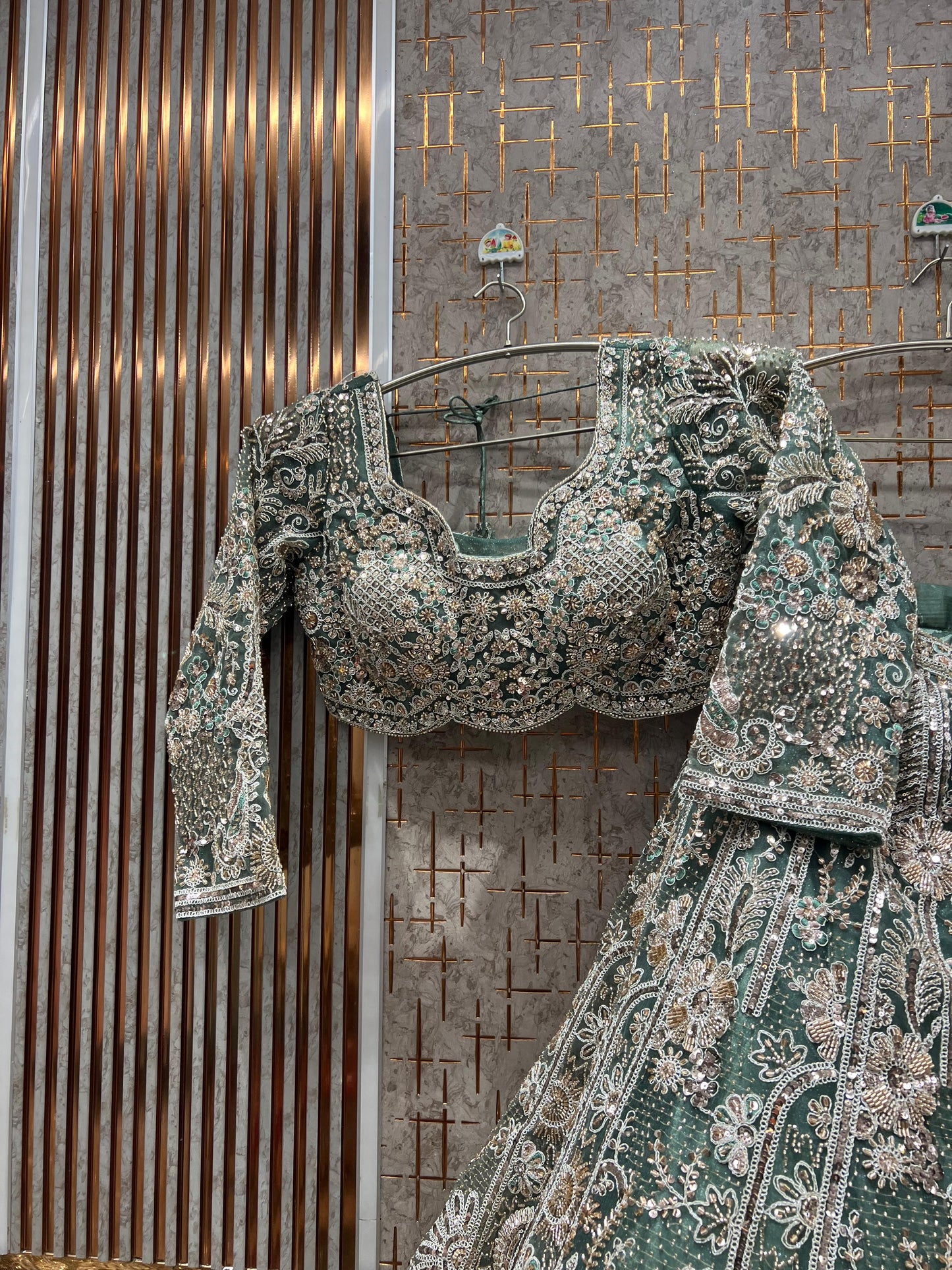 Astonishing Light Rama green Crop Top Lehenga