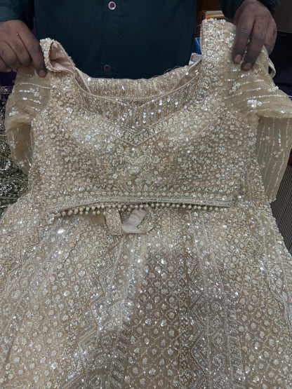 Beige Golden Crop Top Lehenga - Shopping World