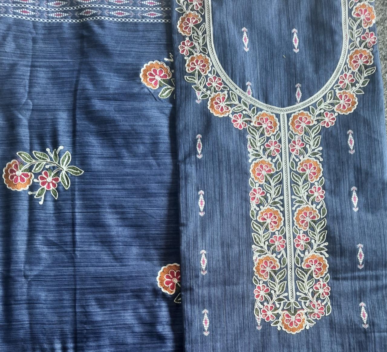 Attractive sky blue unstitched salwar suit dress material (free size)