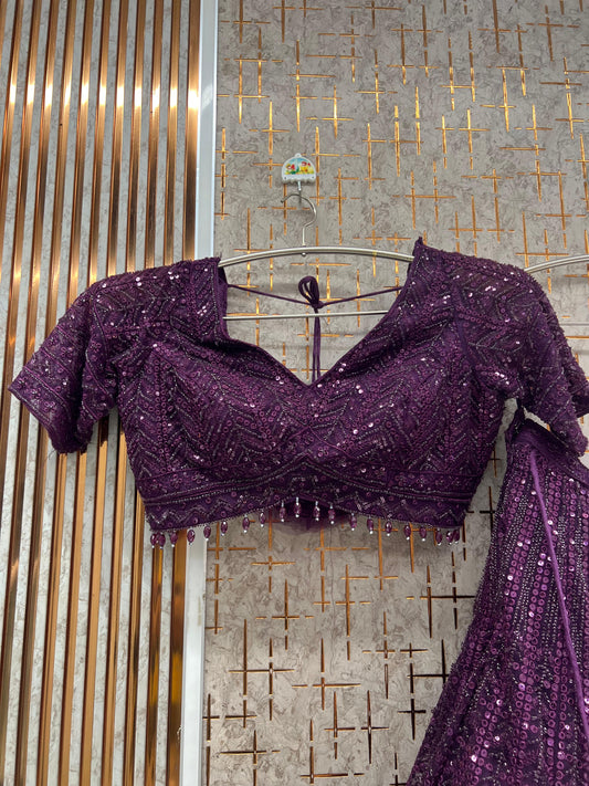 (Copy) Double Shade Ready to wear Black Blue crop top Lehenga - Shopping World