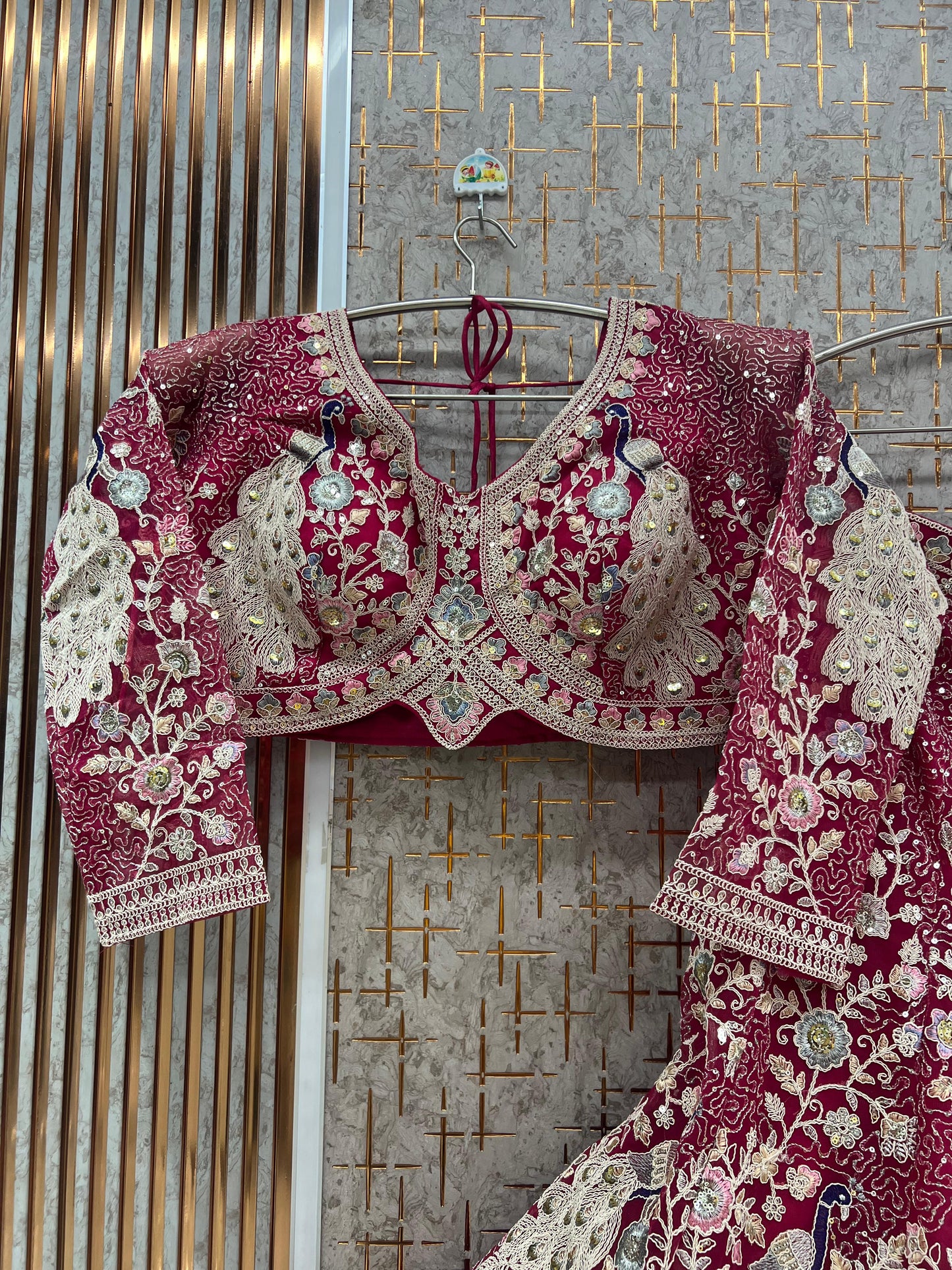 Mustard yellow Peacock Crop Top Lehenga - Shopping World