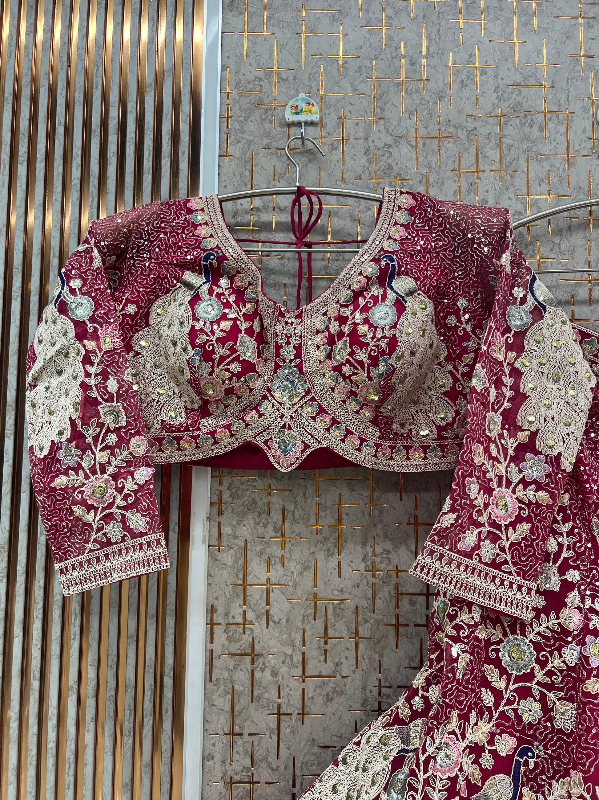 Mustard yellow Peacock Crop Top Lehenga - Shopping World