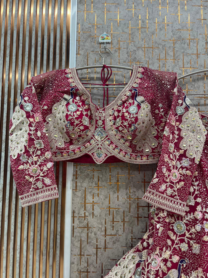 Mustard yellow Peacock Crop Top Lehenga - Shopping World