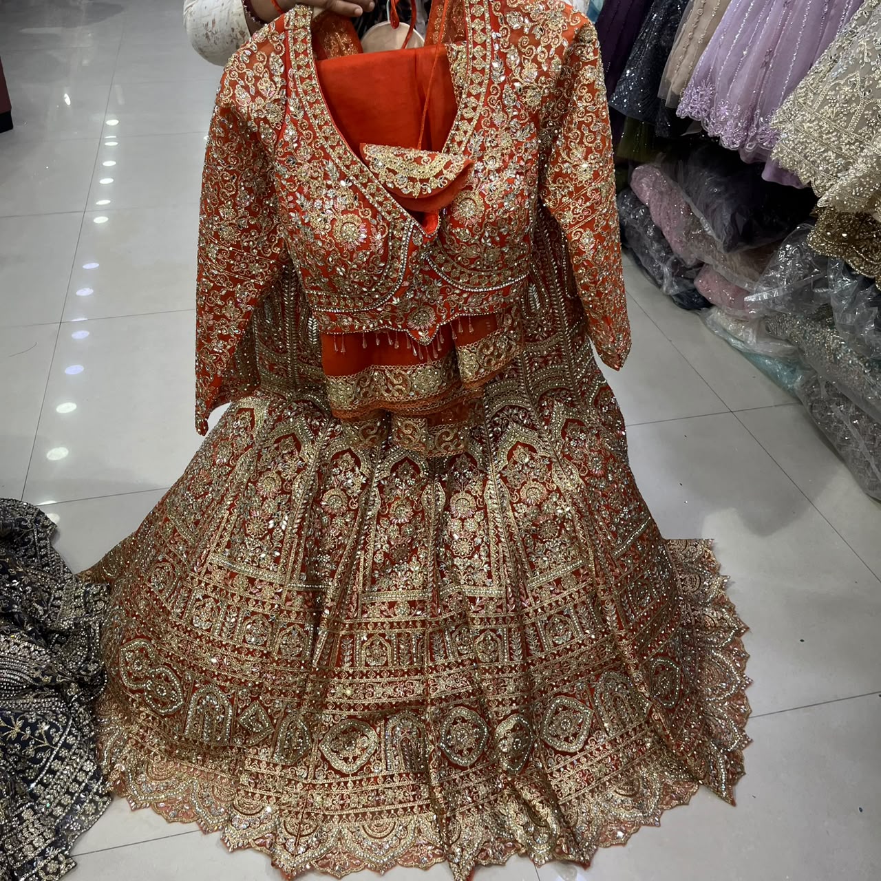 Rust Orange Crop Top Lehenga