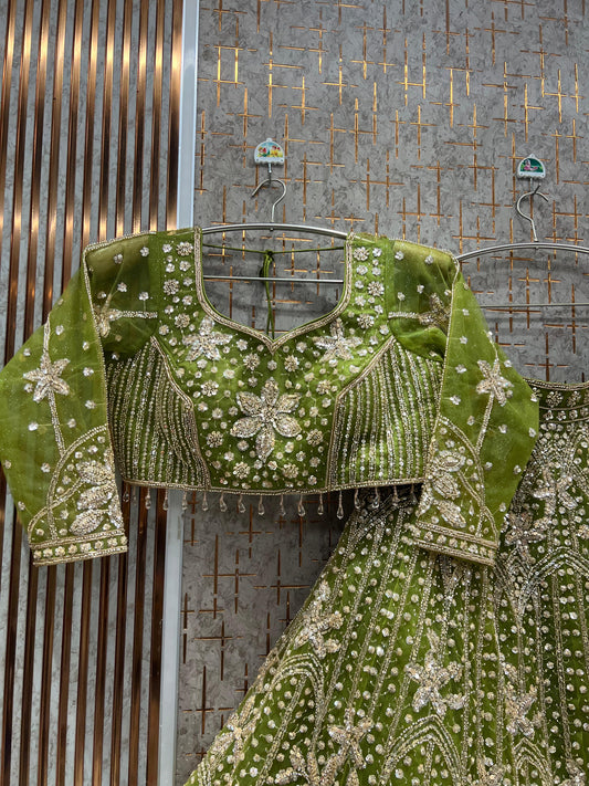 Tremendous Green Farshi Floral Crop Top Lehenga