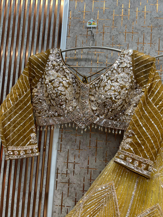 Engaging Yellow Golden Double Shade crop Top Lehenga