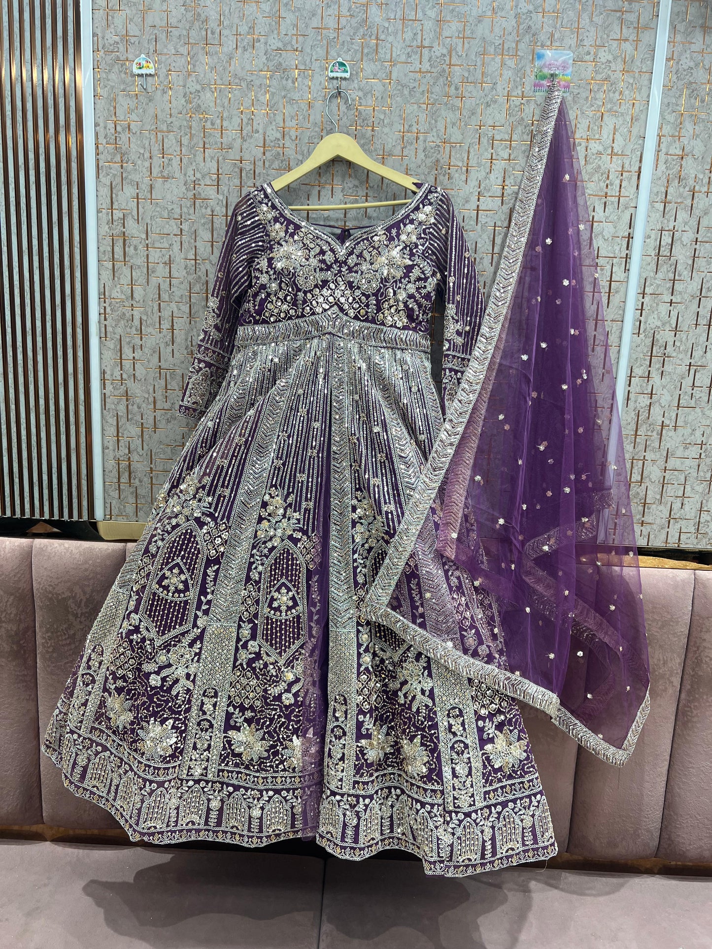 Beige Golden Farshi garara muslim Bride Long Indo Dress