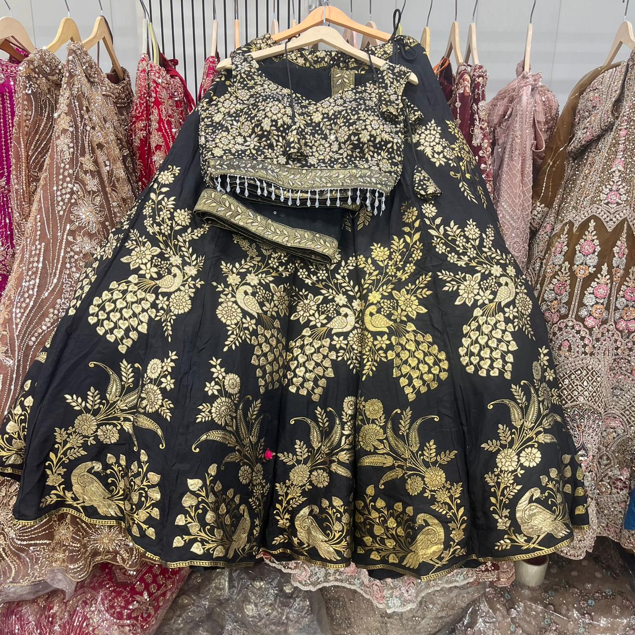 Khoobsurat Purple golden peacock crop Top Lehenga