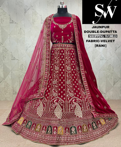 Awesome red peacock Velvet bridal Lehenga