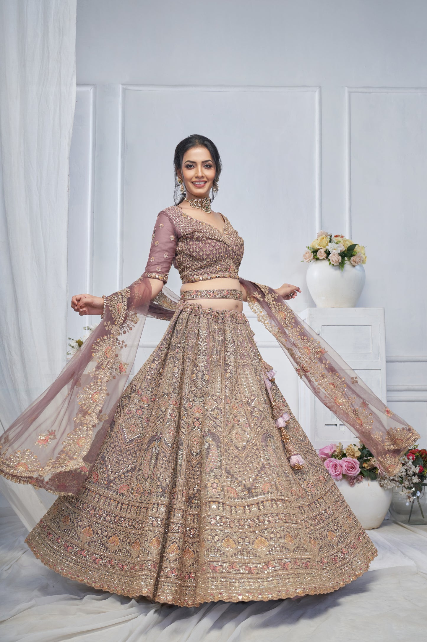 Fabulous light onion peacock lehenga
