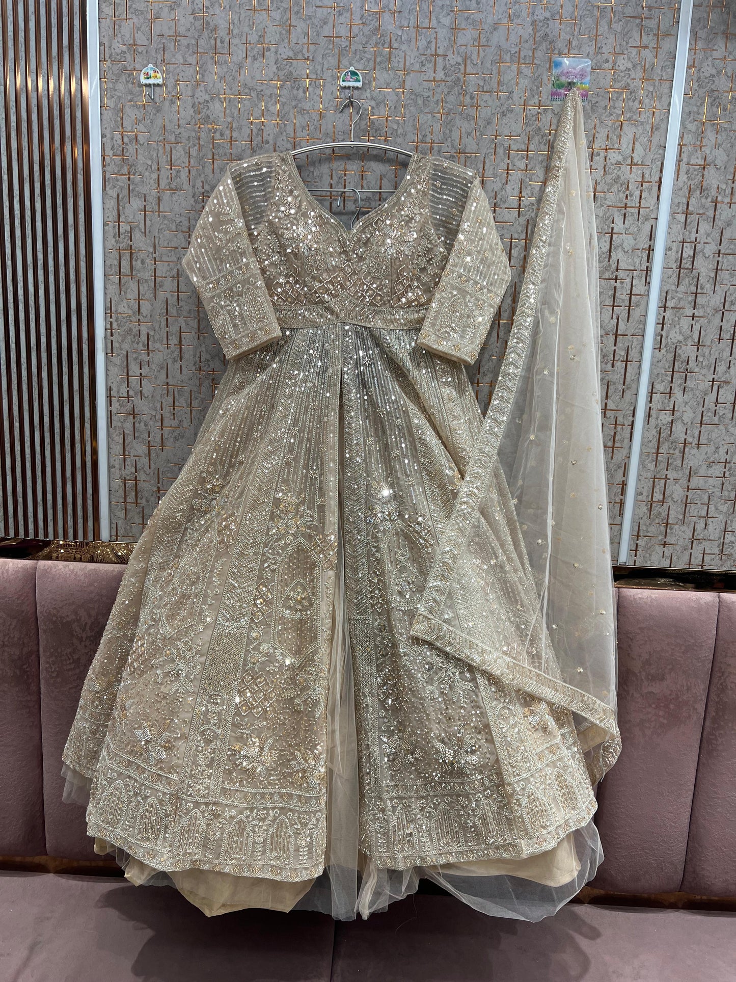 Beige Golden Farshi garara muslim Bride Long Indo Dress