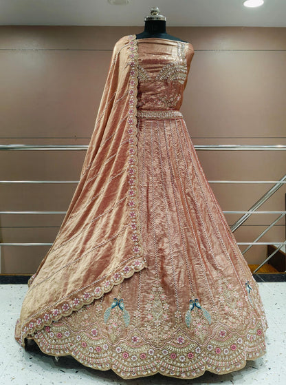 Pretty peacock semi stitched lehenga pink green blue mauve