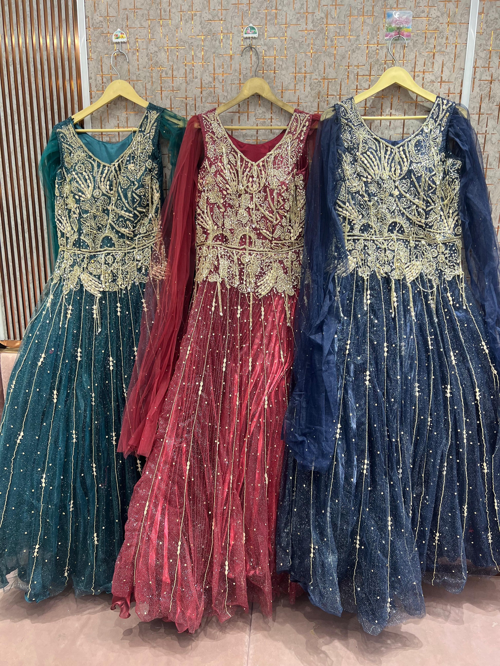 Hot pink Dark Blue Green Gown - Shopping World