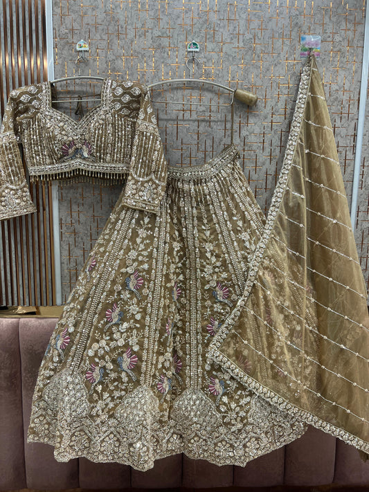 Mehendi Green Peacock Crop Top Lehenga