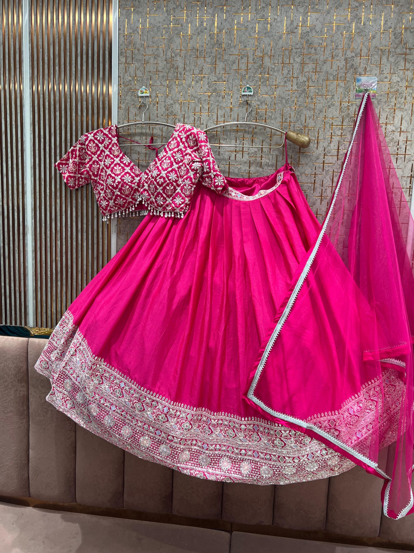 Glamorous Hot pink crop Top Lehenga