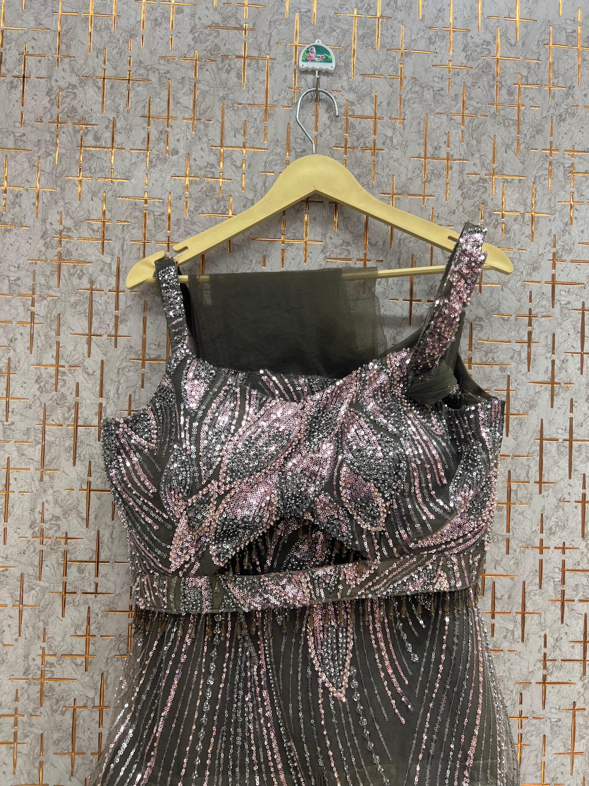 Silver Black Crop Top Lehenga - Shopping World