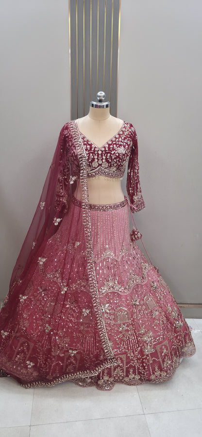 Maroon pink Double Shade Crop top Lehenga