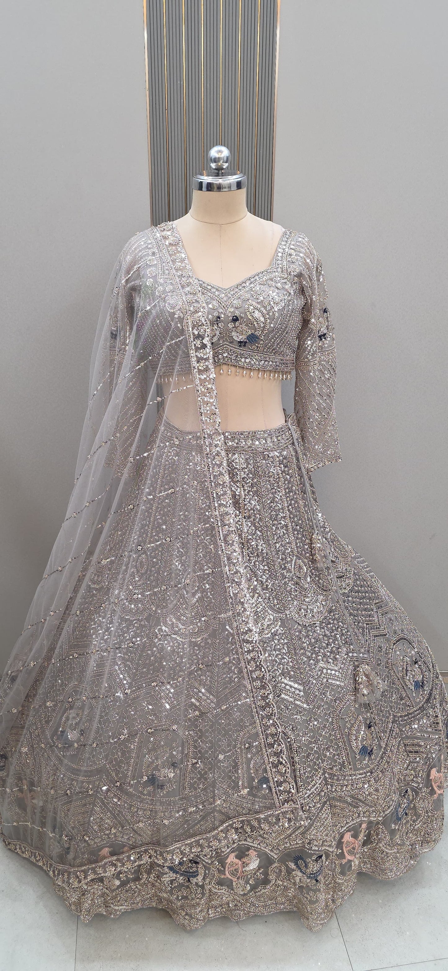 Purple peacock Ready to wear Banarasi Crop top Lehenga