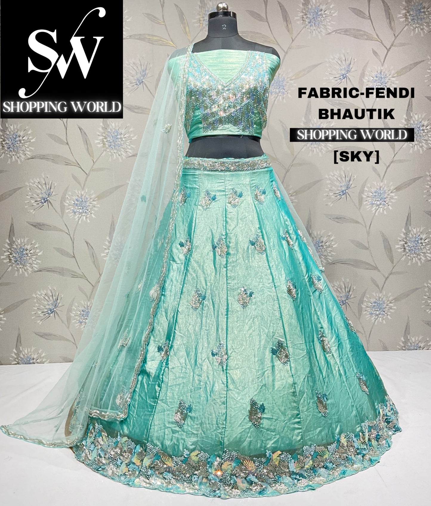 مصمم Sky Green Blue Lehenga