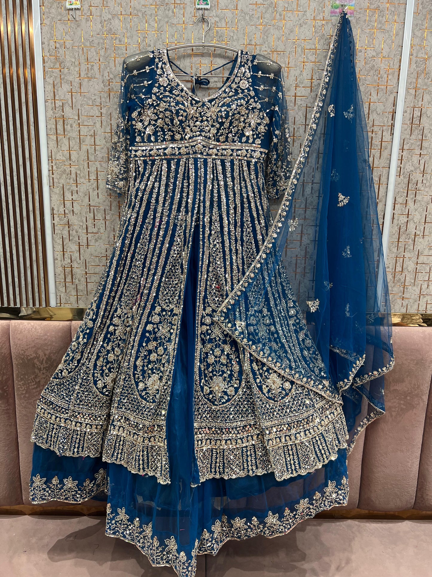 Beige Golden long Farshi Garara Peplum Dress Special
