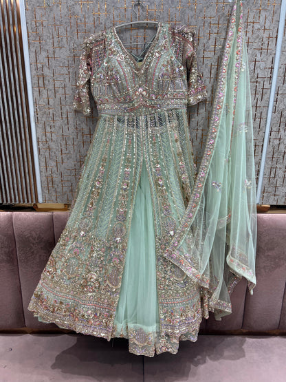 Baby Pink long Farshi Garara Peplum Dress Lehenga