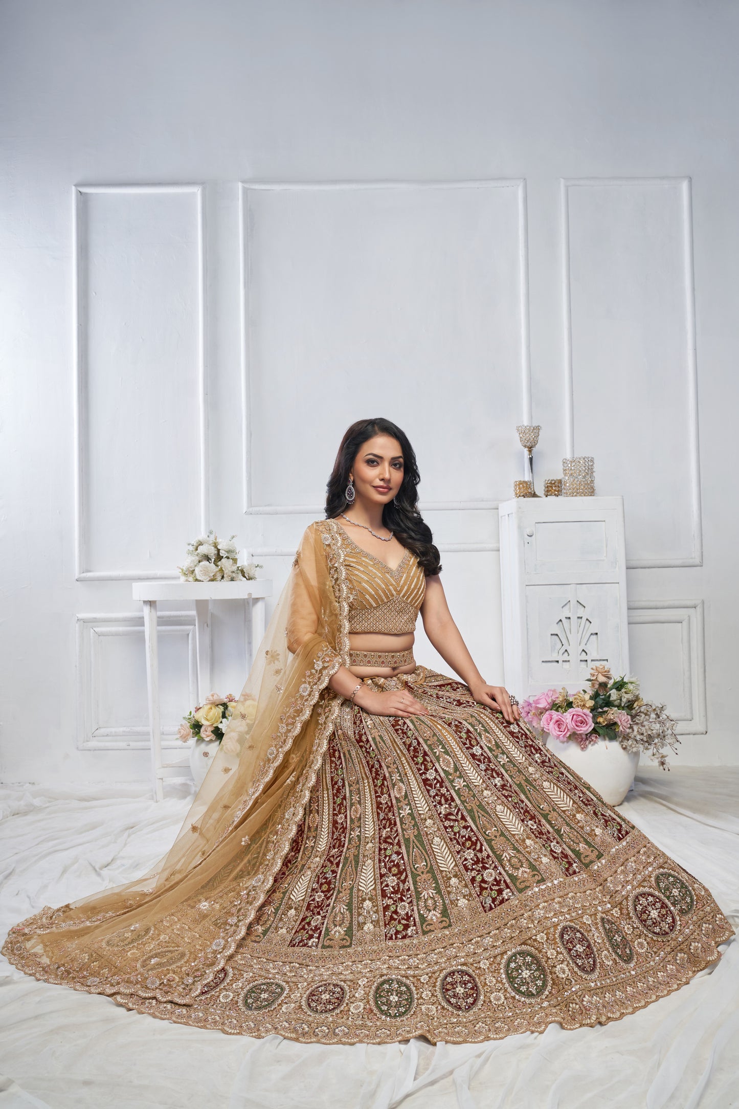 Engaging brown maroon lehenga