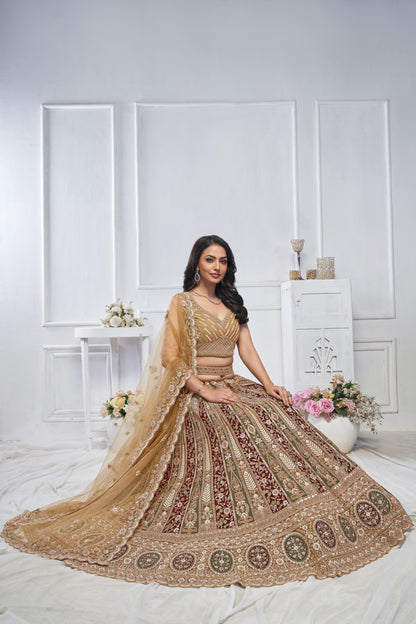 Engaging brown maroon lehenga