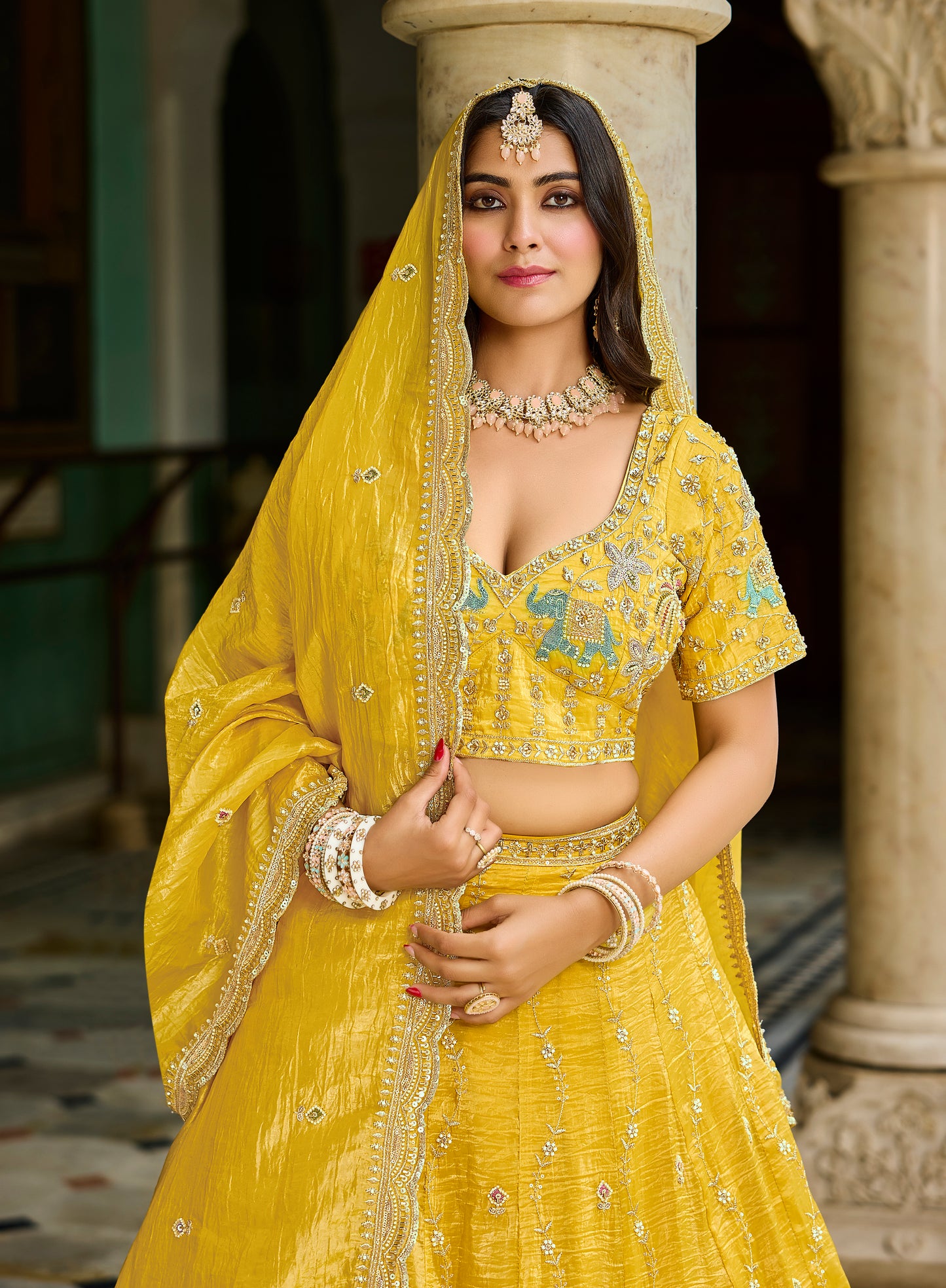 Good looking Yellow Haldi mehendi Crop top Lehenga 1211