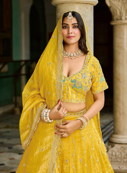 Good looking Yellow Haldi mehendi Crop top Lehenga 1211