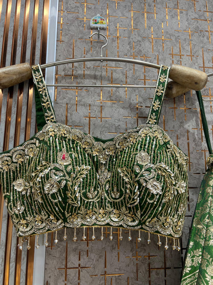 Engaging Green peacock Crop Top Lehenga