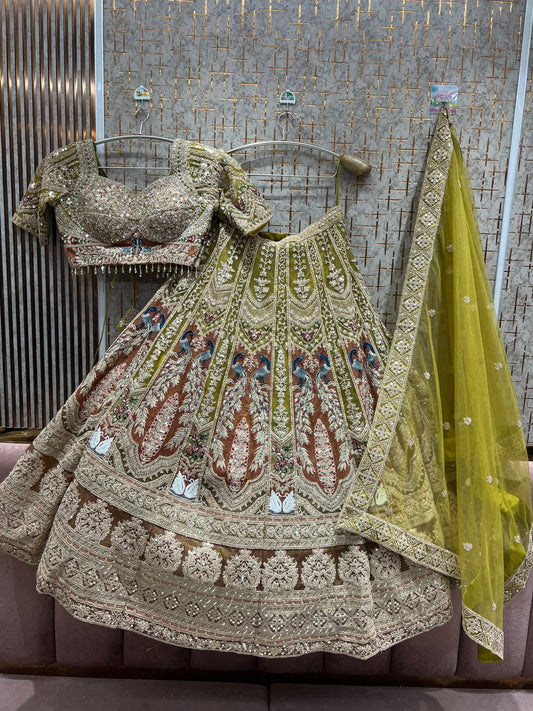 Attractive Yellow Haldi Mehendi Crop Top Lehenga