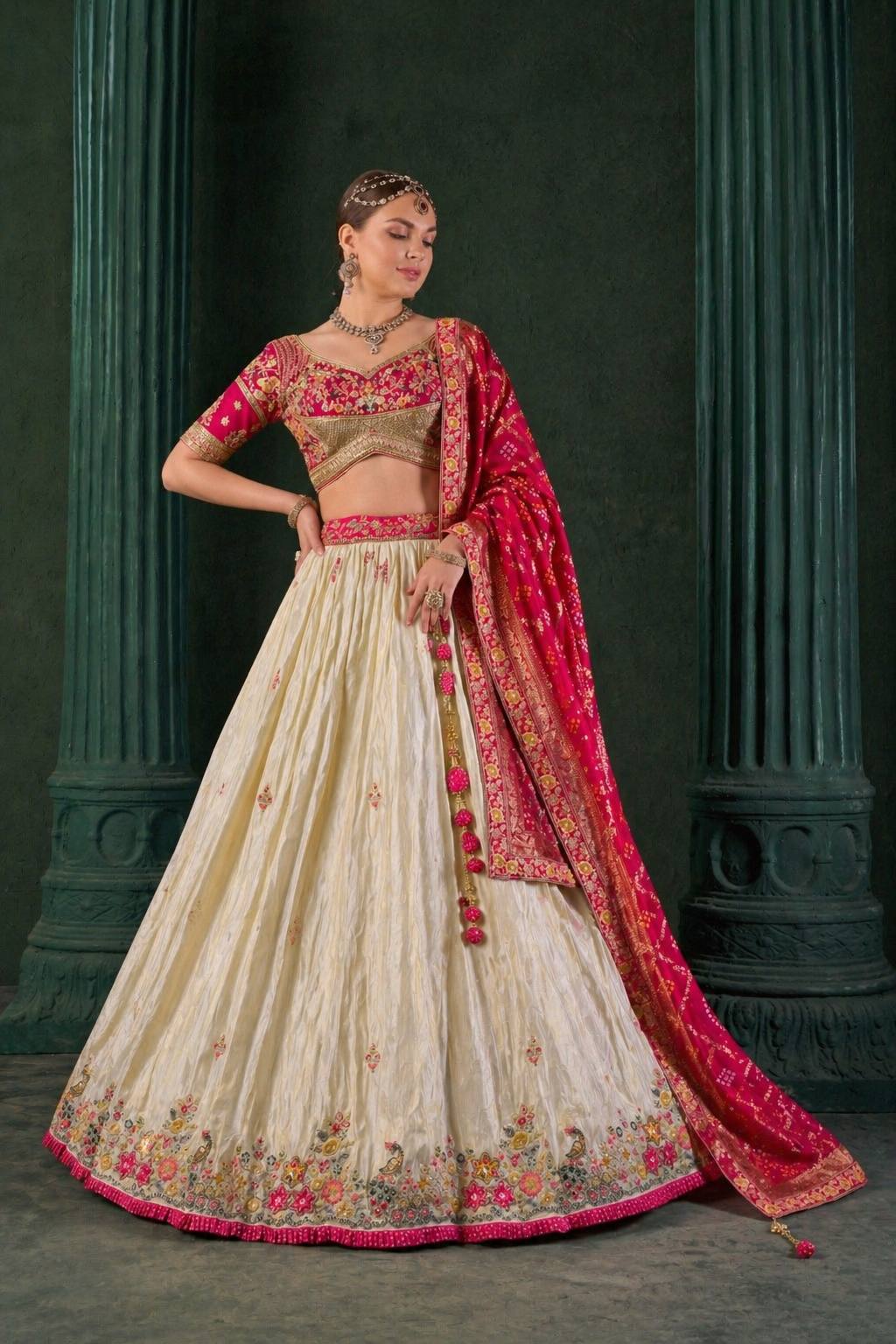 Beige Pink Dola Silk Fabric With Khatli Work 1073