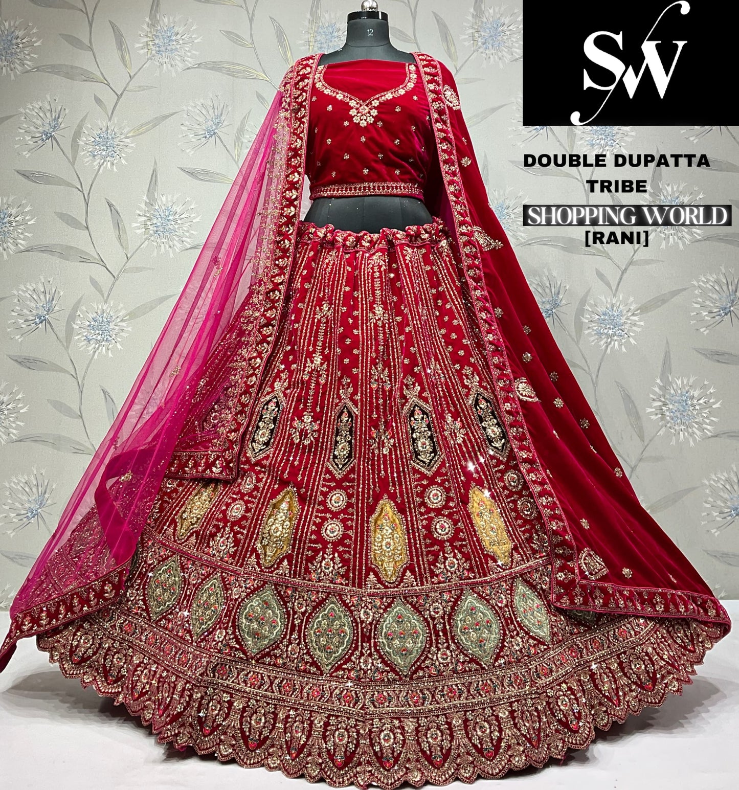 Pretty dark maroon Velvet bridal Lehenga