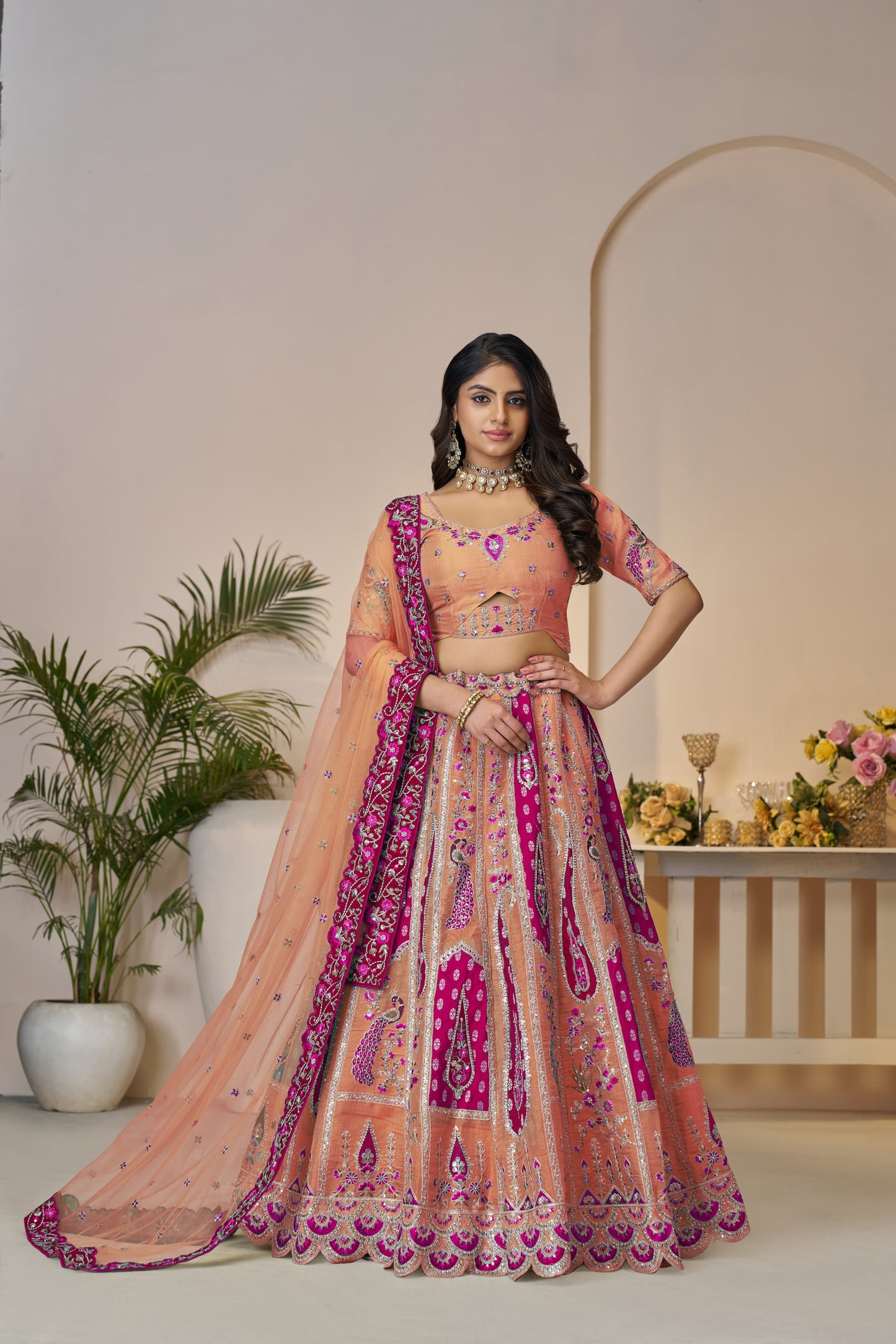 Delightful orange girlish lehenga 484