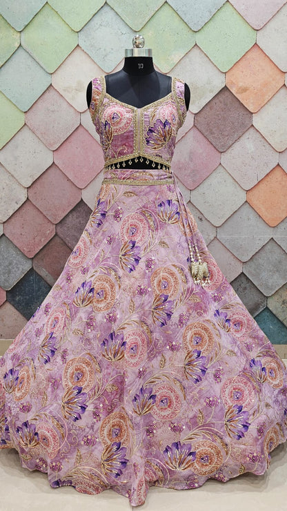 Mahima mahajan inspired Pink purple green peach Crop Top Lehenga