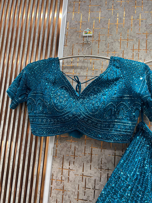 Majestic Blue on Blue Monotone Crop Top Lehenga