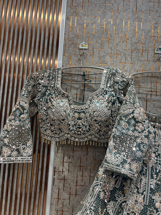 Awesome Rama green Ready to Wear crop top Lehenga