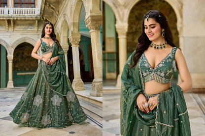 Tremendous Dark green Flower Crop top Lehenga 1187
